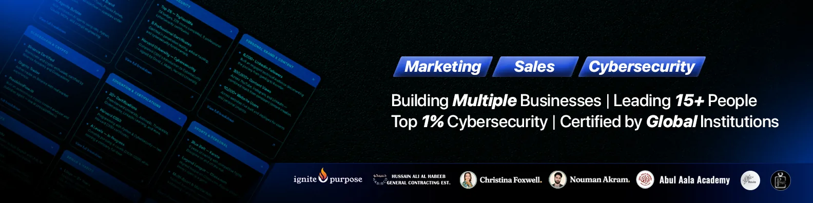Muhammad Haris — marketing, sales and cybersecurity for clients including Ignite Purpose, Christina Foxwell, Nouman Akram and Abul Aala Academy